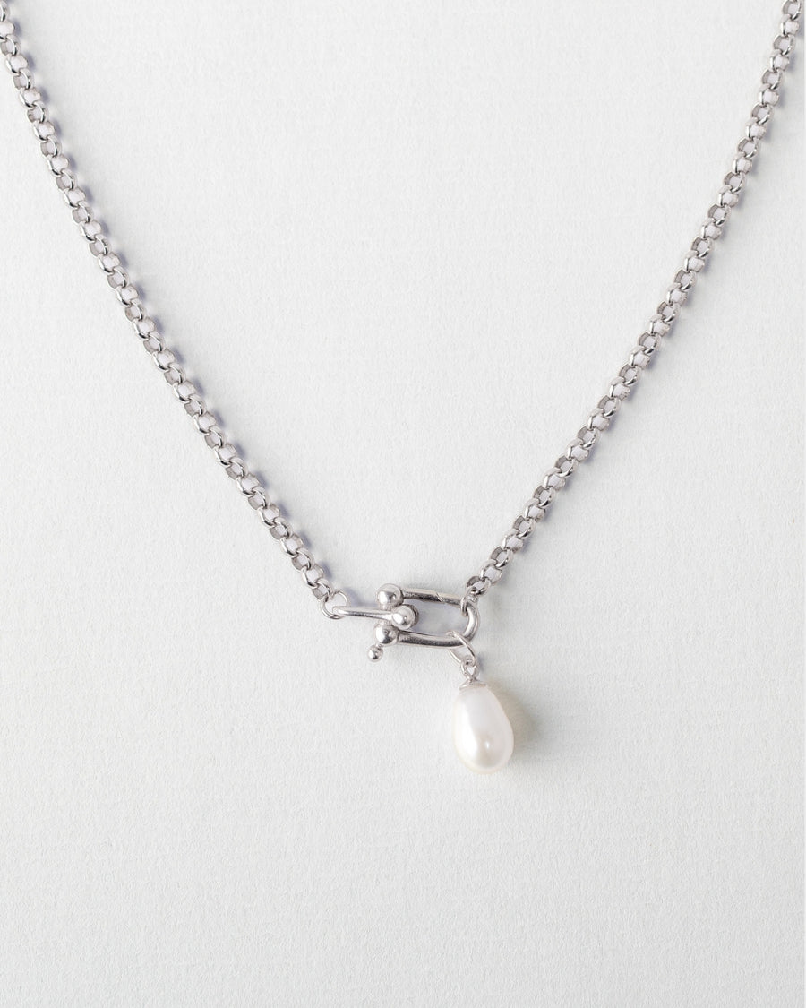 Droplet Pearl Pendant Necklace | Silver