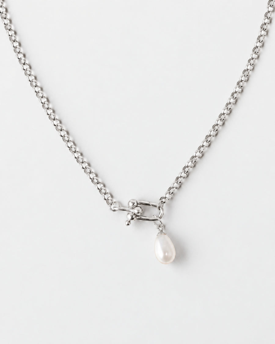 Droplet Pearl Pendant Necklace | Silver