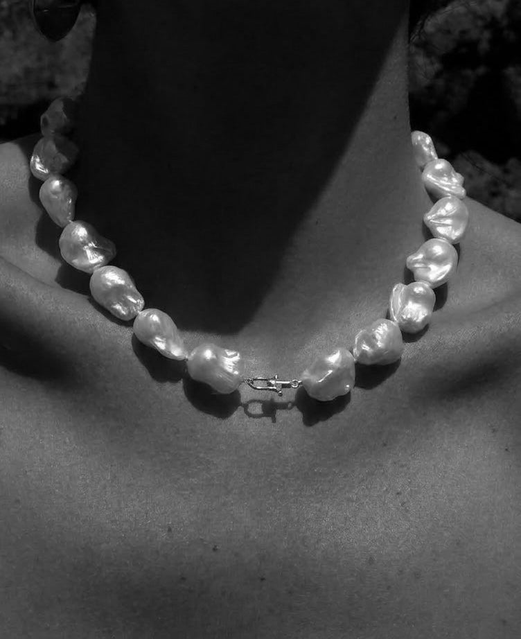 large baroque pearl necklace with silver clasp